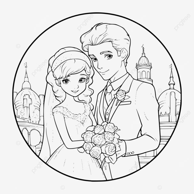 Celebre el amor pãgina para colorear con los novios para niãos vector png dibujos dibujo para