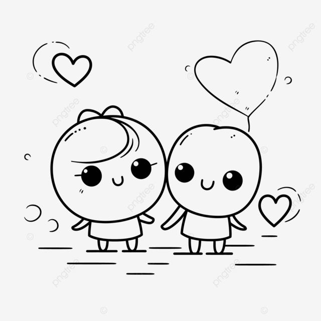 Dibujo de pareja kawaii para colorear pãgina una pareja bãndose con corazon bozo vector png dibujos dibujo del corazon dibujo kawaii dibujo de ala png y vector para dcargar gratis