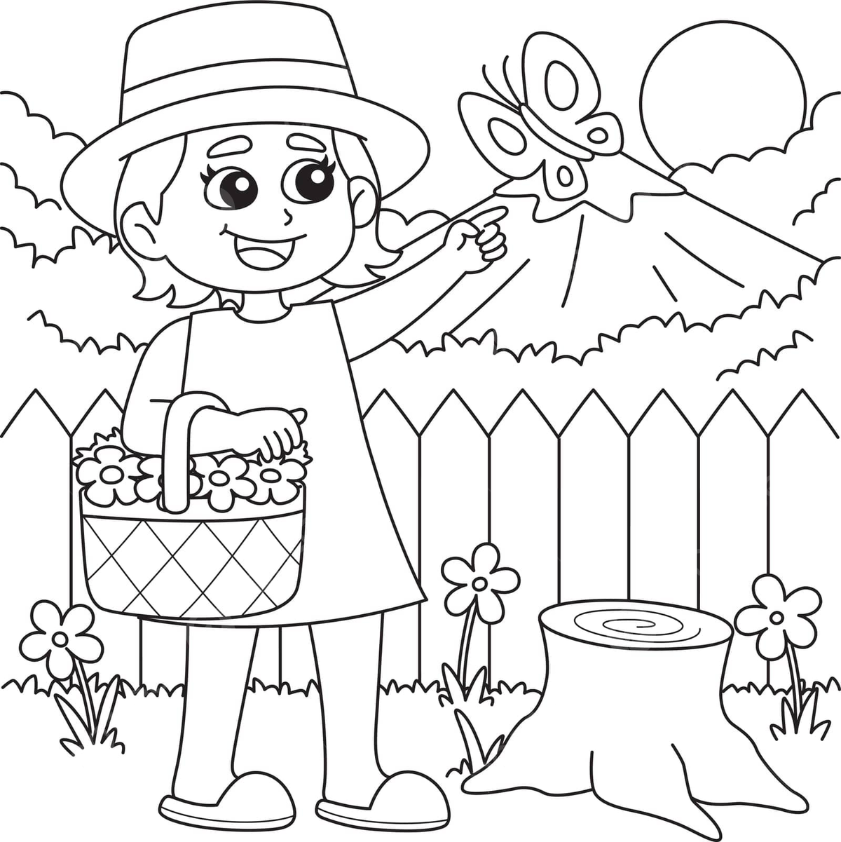 Dibujo de pãgina para colorear una niãa en primavera sosteniendo canasta flor vector png dibujos dibujo de flor dibujo de niãa dibujo de anillo png y vector para dcargar gratis
