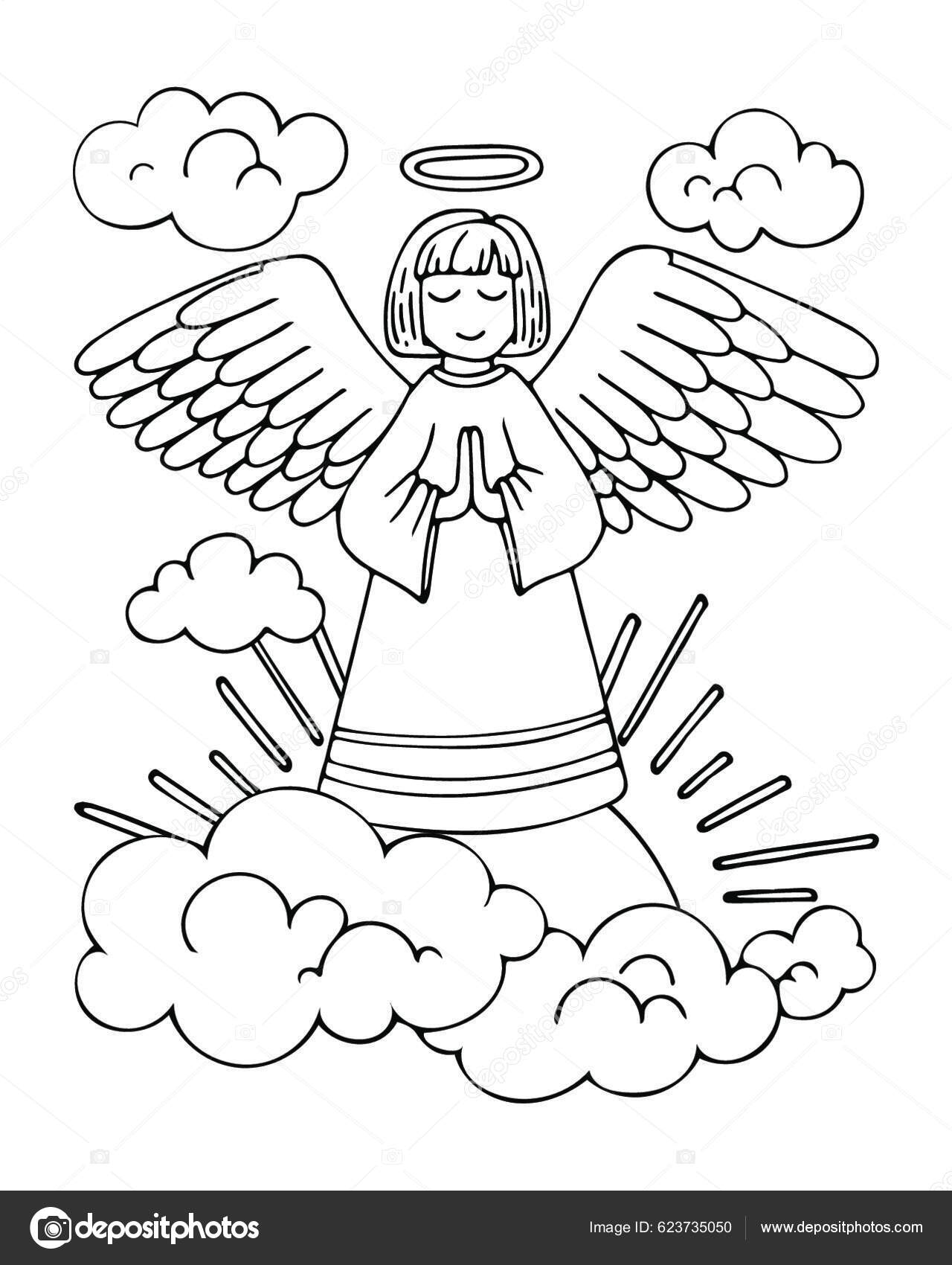 Ãngel para colorear pãgina oraciãn por paz cielo celestial santo vector de stock por yayimages
