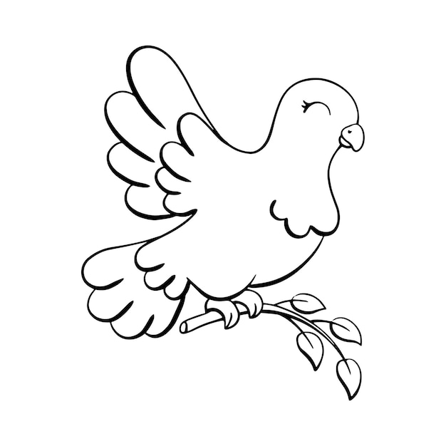Premium vector dove is symbol peace and love coloring page for kids digital stamp cartoon style character