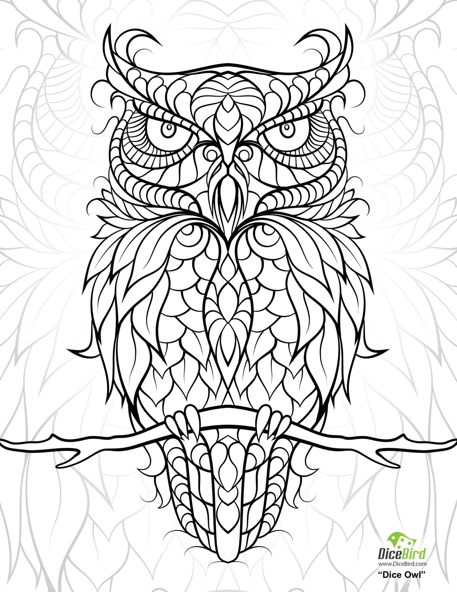 Diceowl â adult coloring worldwide