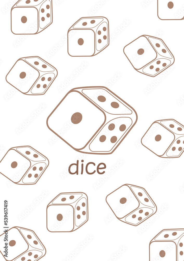 Alphabet d for dice coloring pages a for kids and adult illustration