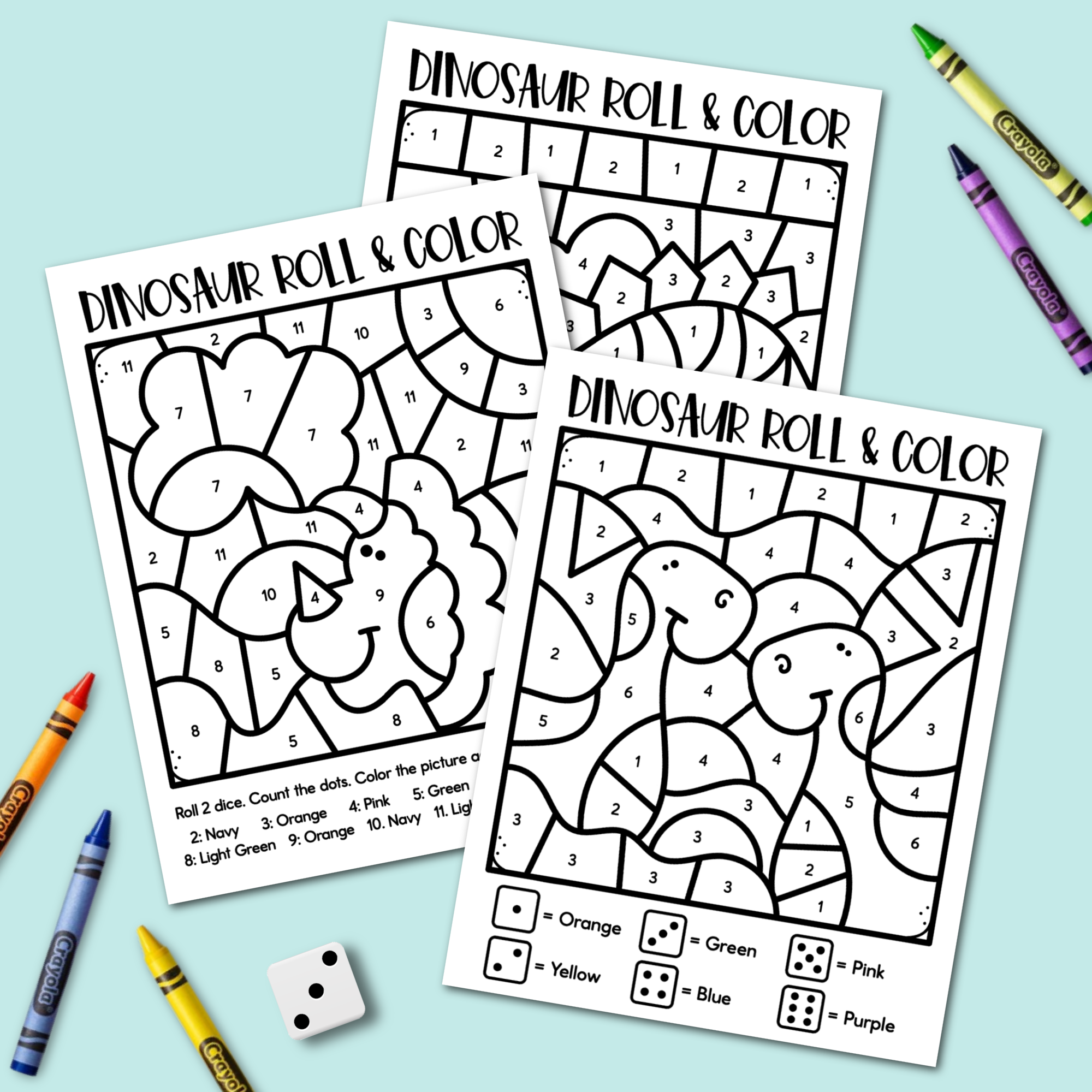 Dinosaur roll and color activity
