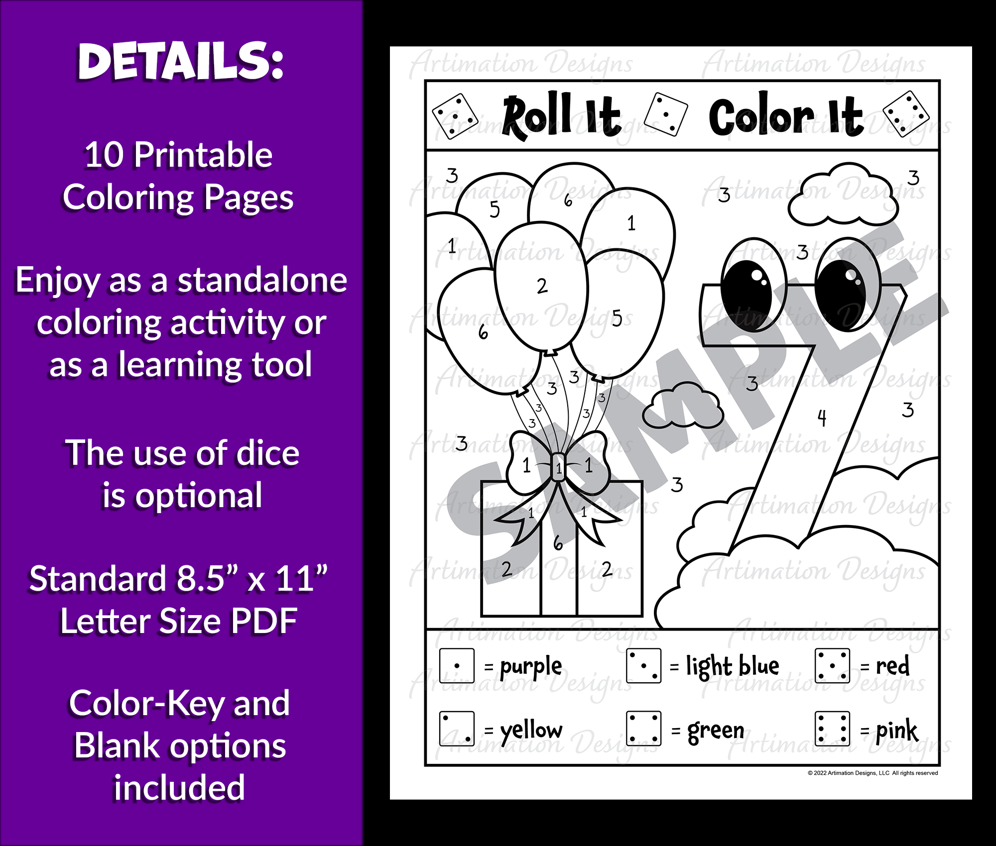 Color by number roll and color coloring pages math game dice game printable made by teachers