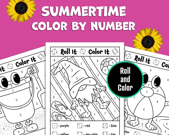 Summer color by number for kids summer coloring pages printable dice game roll and color gnome coloring pages math dice game