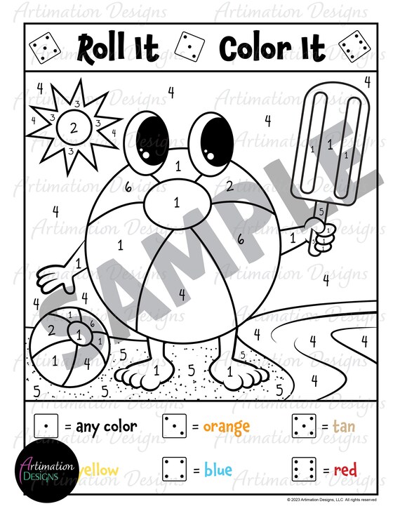 Summer color by number for kids summer coloring pages printable dice game roll and color gnome coloring pages math dice game