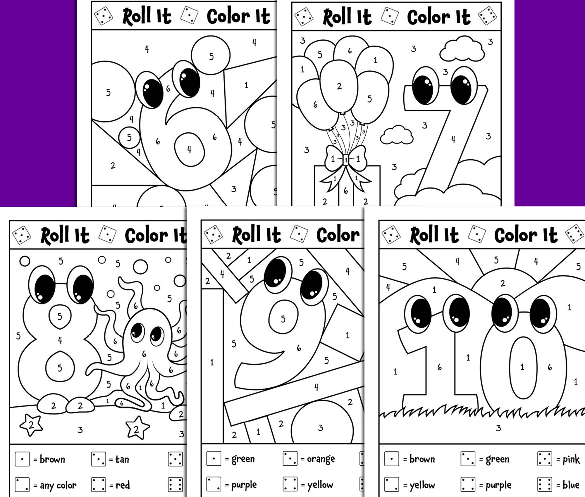 Color by number roll and color coloring pages math game dice game printable made by teachers