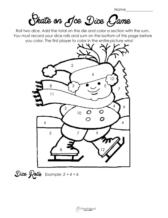 Winter holiday dice game christmas math worksheets touch point math math coloring worksheets