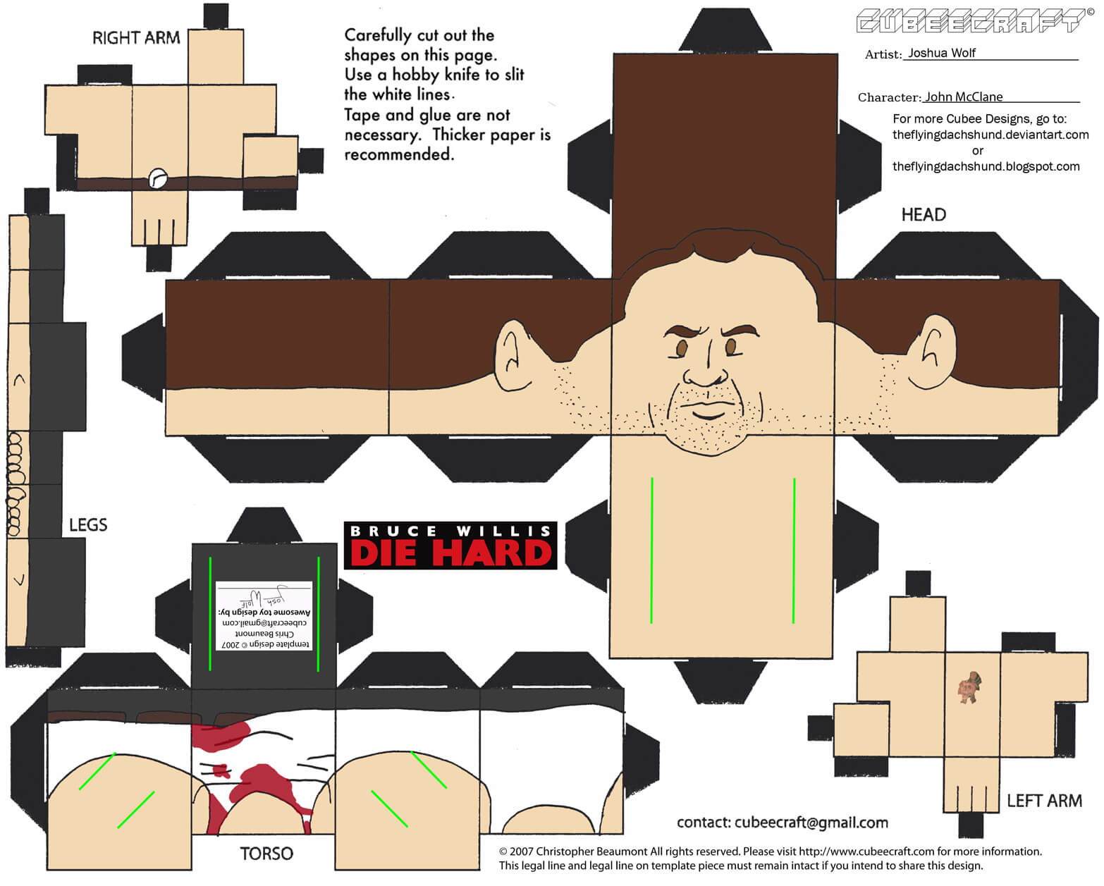 John mcclane bruce willis from die hard paper toy free printable papercraft templates