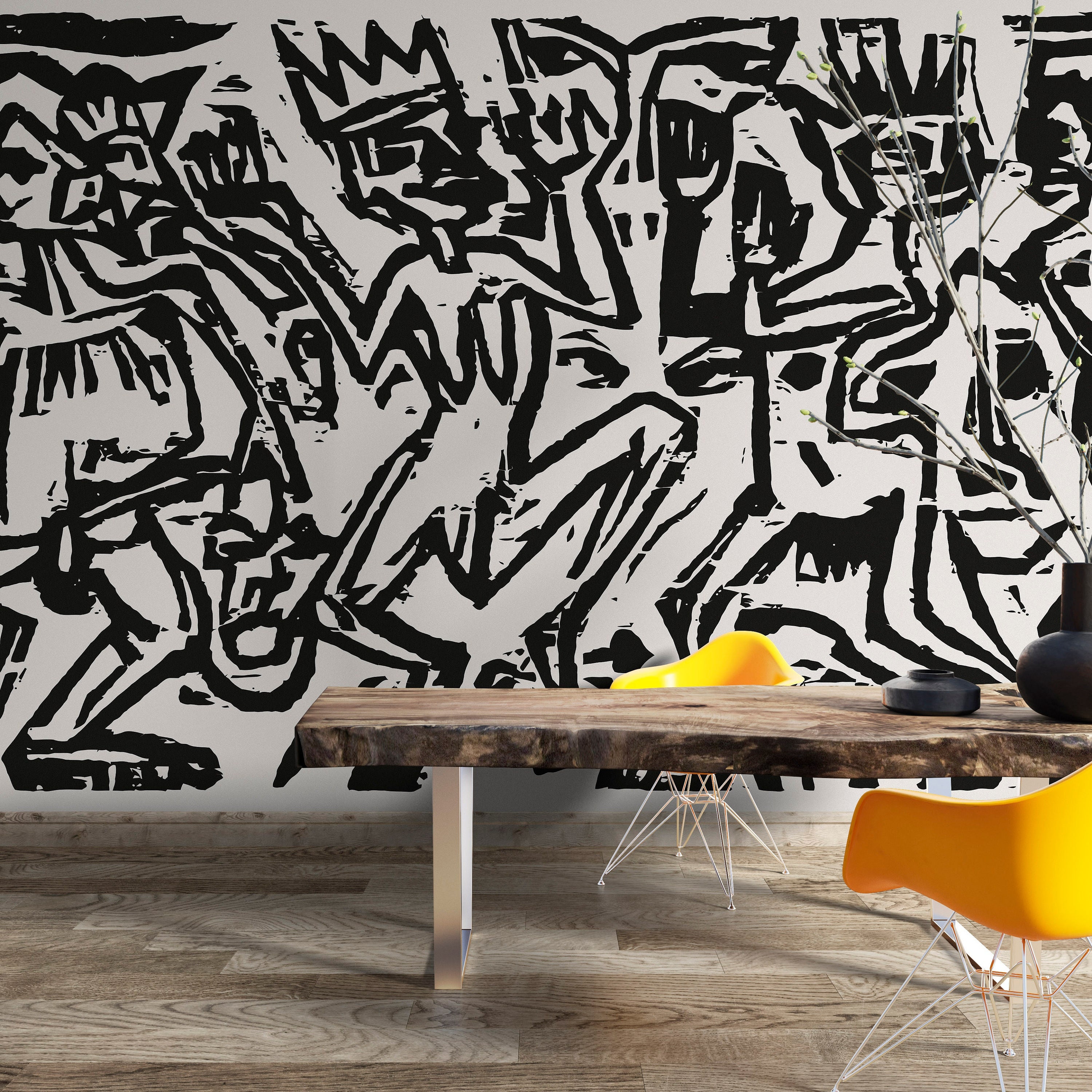 Black and white wallpaper art die irren iii artwork print wall mural by ernst ludwig kirchner boho peel and stick wallpaper