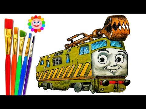 How to draw train thoas and friends trains video for kids coloring pages diesel