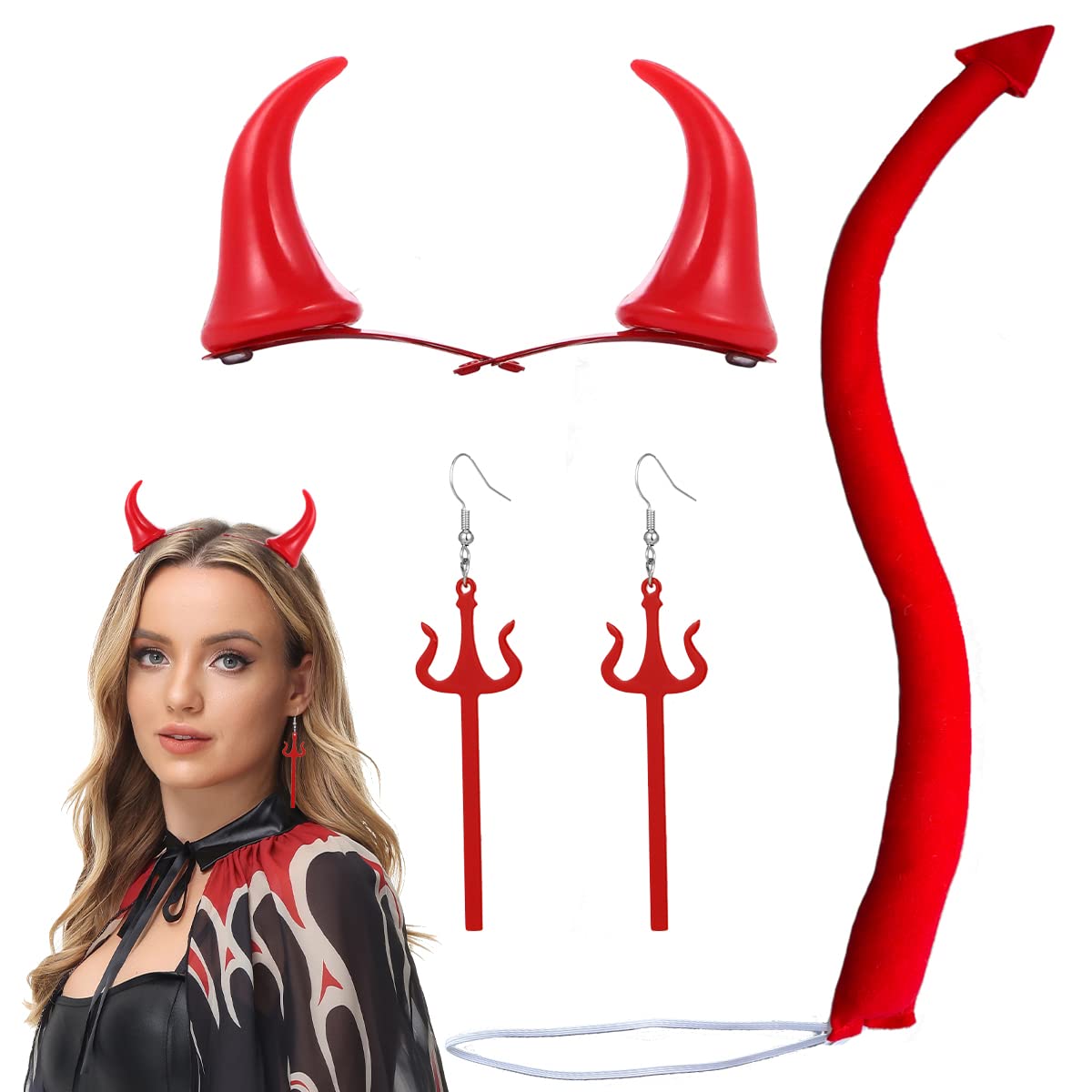 Fueawim pinzas para el cabello de cola de diablo y cuernos de diablo accesorios para mujeres y niãas halloween demonio cosplay fiesta de disfraces juguetes y juegos