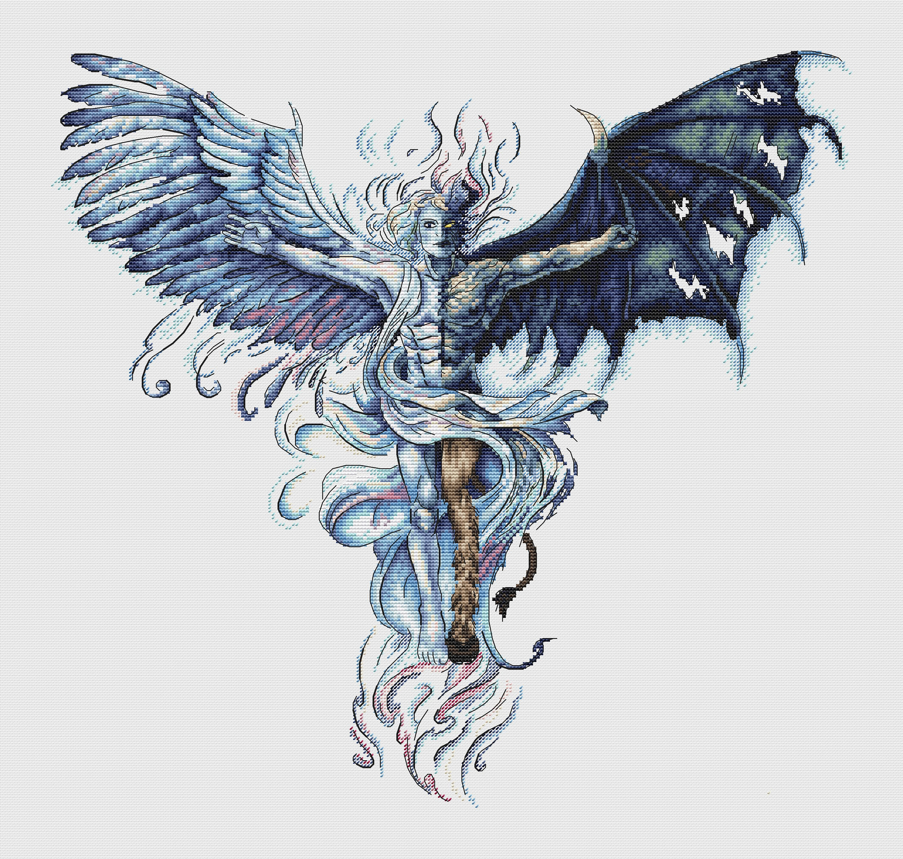 Ãngel punto de cruz patrãn demonio pdf patrãn fantasãa bordado alas patrãn caãdo ãngel patrãn dmc grãfico imprimible pdf descarga instantãnea