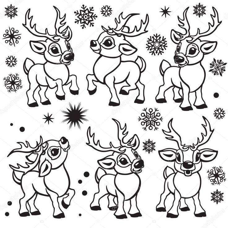 Juego de renos colecciãn de dibujos animados de divertido ciervo de navidad pequeão caribãº en diferentesâ cartoon reindeer reindeer drawing deer coloring pages