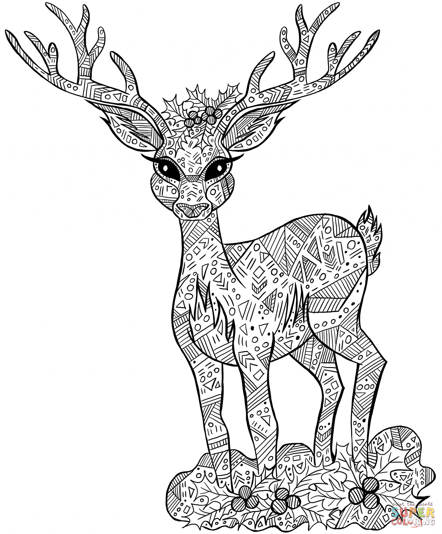 Dibujo de ciervo de navidad zentangle para colorear dibujos para colorear imprimir gratis