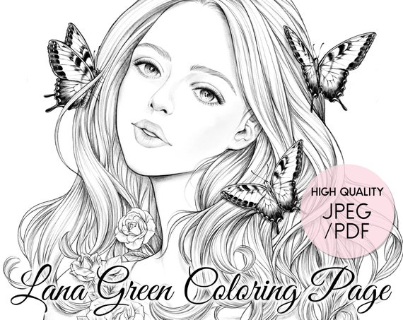 Butterfly coloring page for adults grayscale coloring page instant download lana green art jpeg pdf