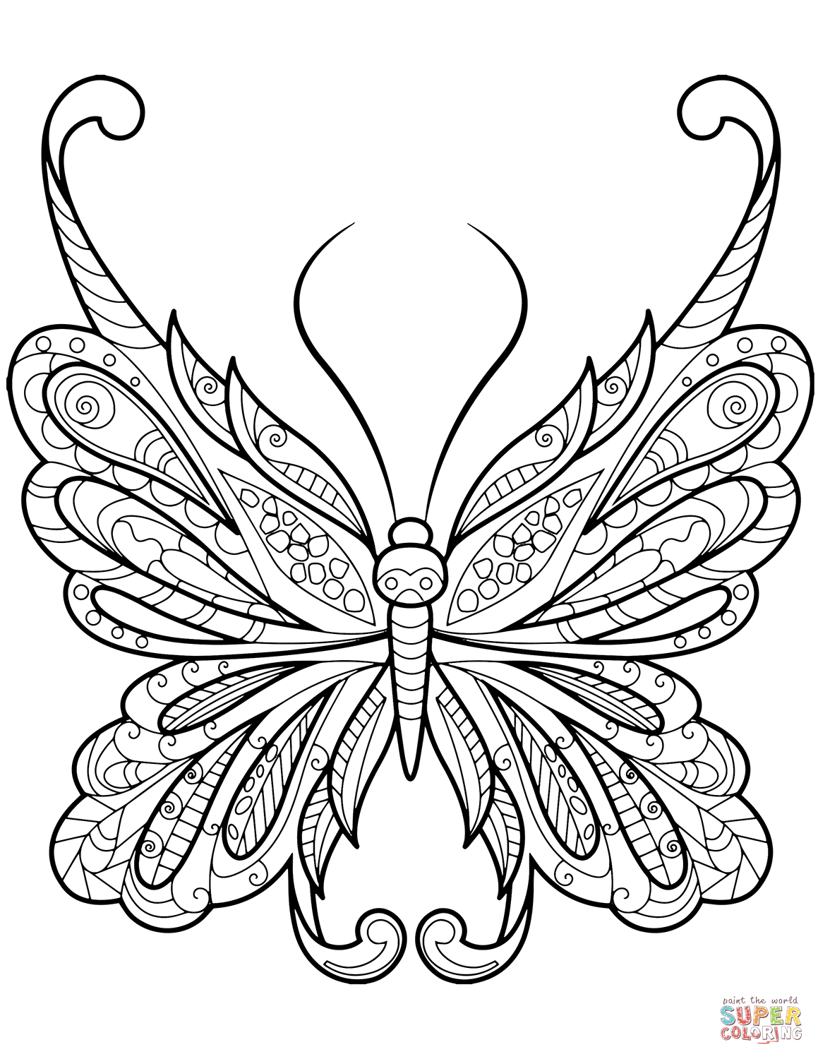 Difficult butterfly zentangle coloring page free printable coloring pages