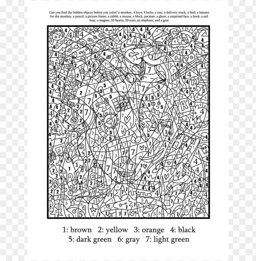 Difficult color by number coloring pages png transparent with clear background id