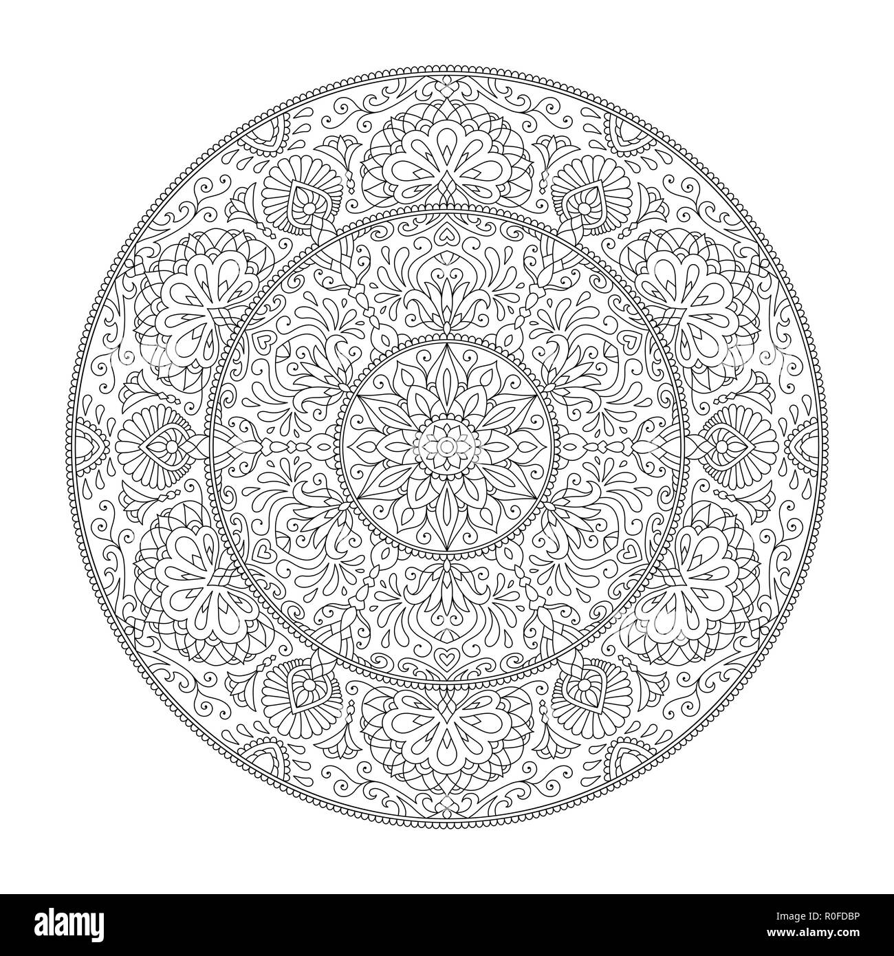 Mandala coloring page flower design element for adult color book stock vector image art