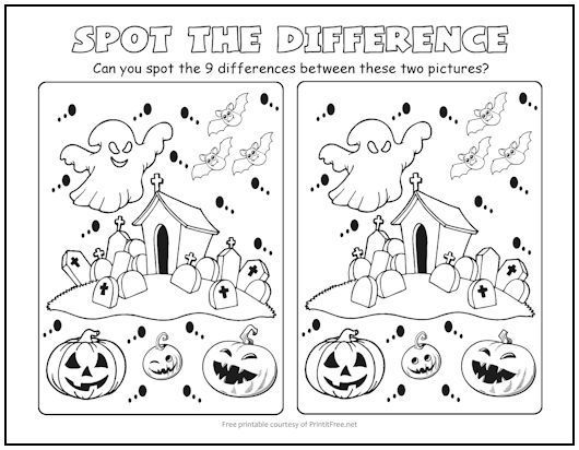 Halloween graveyard spot the difference picture puzzle halloween activity sheets halloween puzzles halloween activities