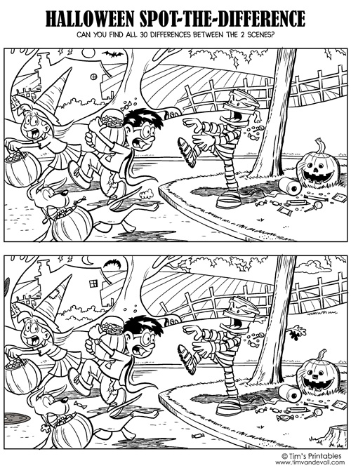 Halloween spot the difference â black and white â tims printables