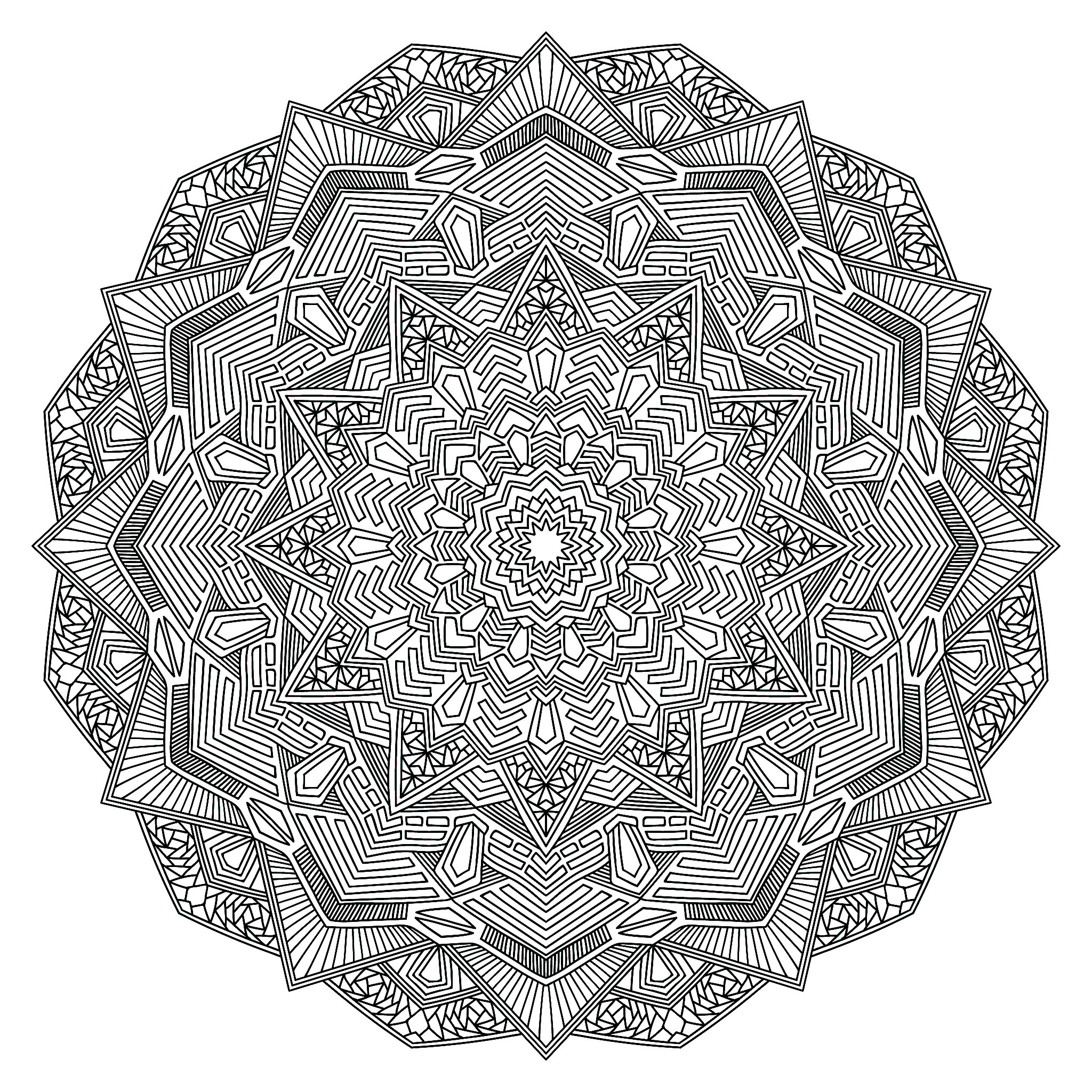 Mandala coloring page with multiple angles