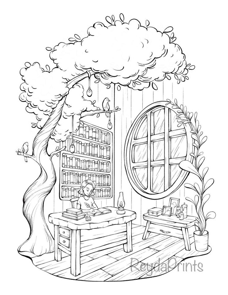 Cozy interior coloring pages digital printable procreate by