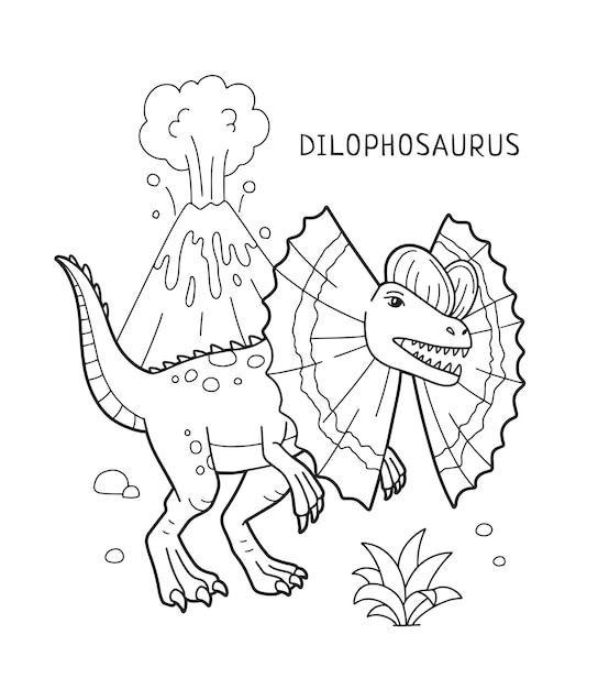 Premium vector dilophosaurus dinosaur coloring page for kids