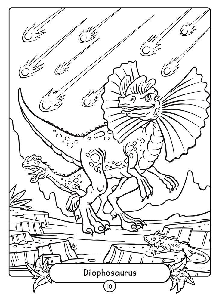 Colorful dilophosaurus dinosaur coloring page