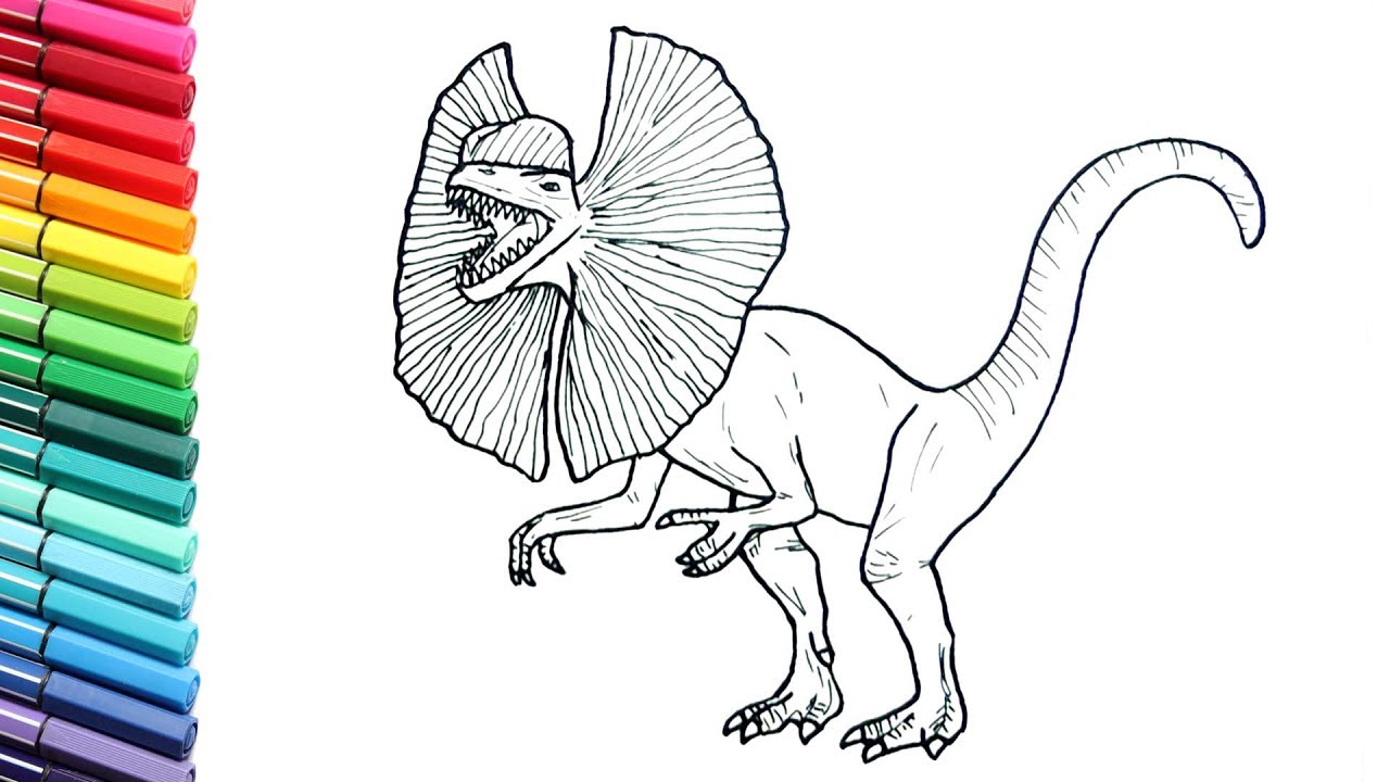 Drawing and coloring dilophosaure fro jurassic park