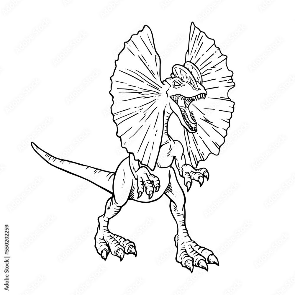 Dilophosaurus dinosaur coloring book illustration