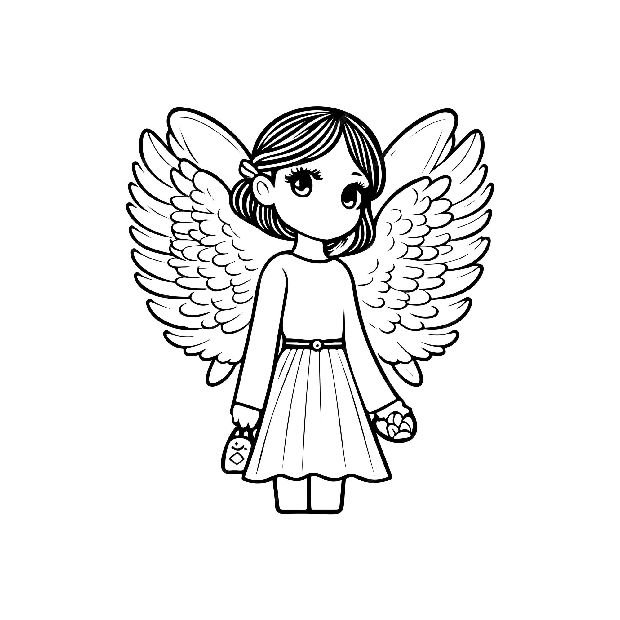 Angel girl icon dessin ã la main couleur noire dimanche de pãques logo ãlãment vectoriel et symbole vecteur premium