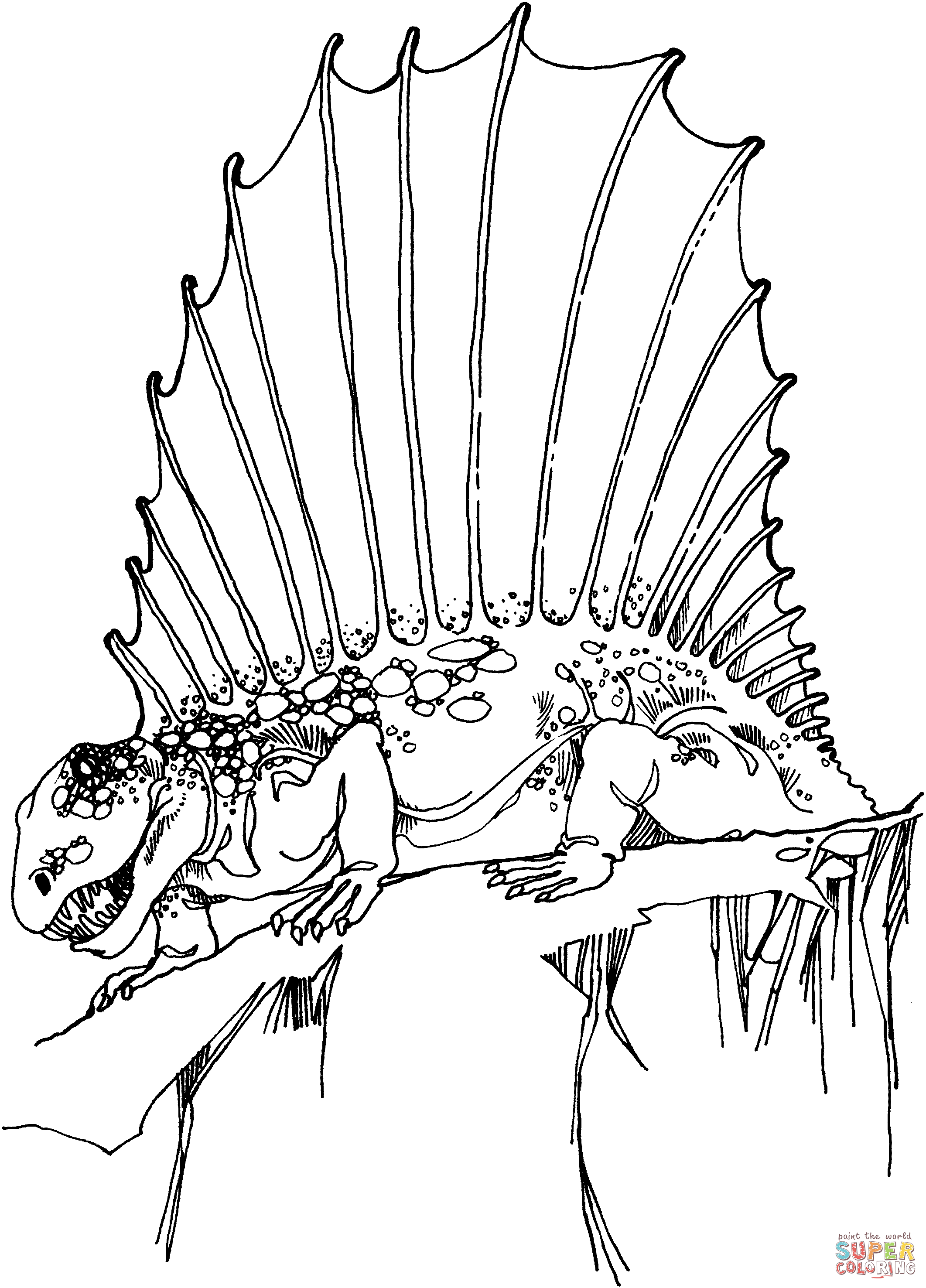 Dimetrodon early permian synapsid coloring page free printable coloring pages