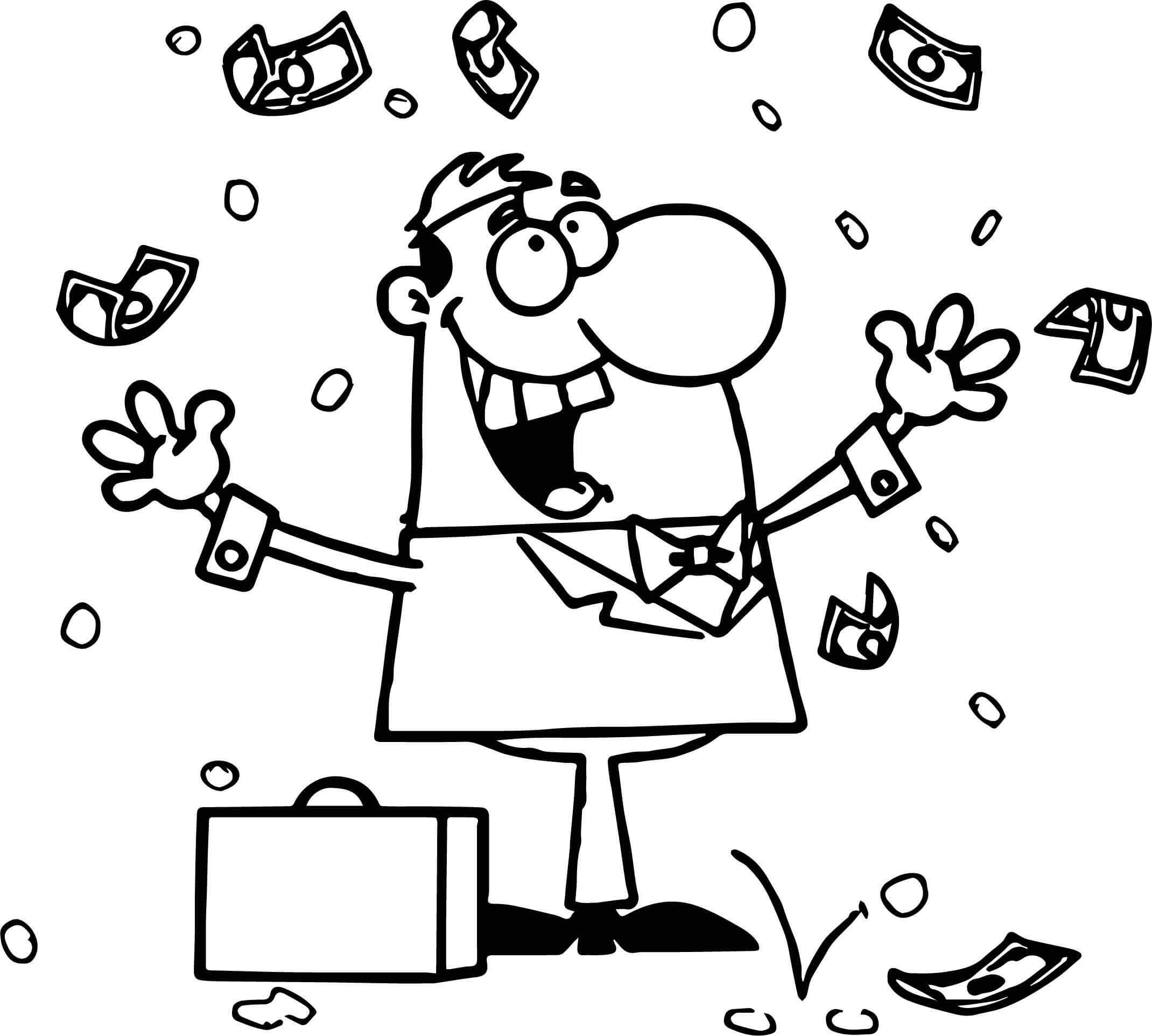 Hombre de negocios con dinero para colorear imprimir e dibujar â