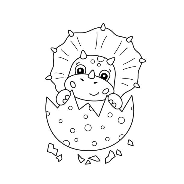 Cute little dinosaur hatches from an egg dino for kid coloring book baby triceratops children puzzle game stock illustration
