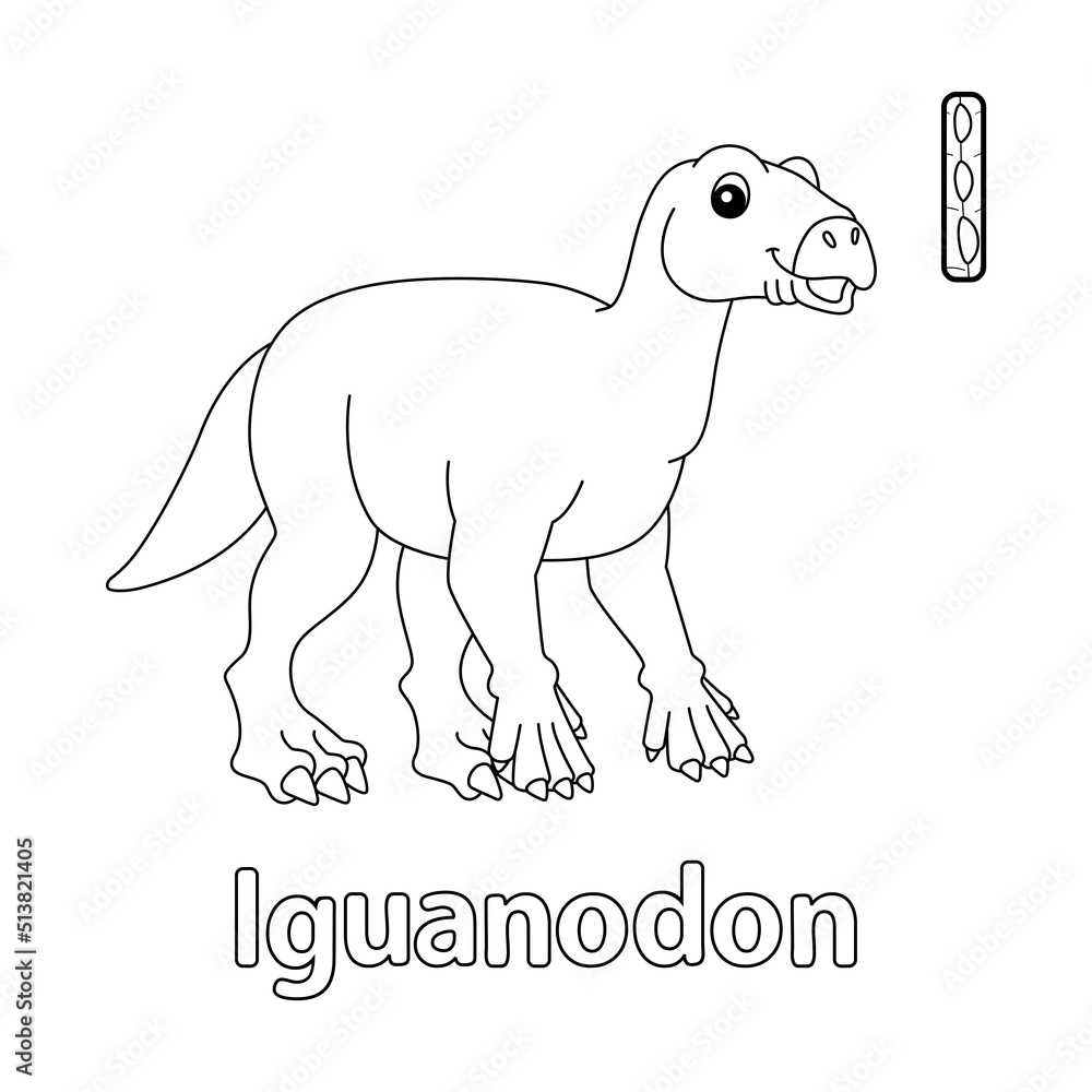 Iguanodon alphabet dinosaur abc coloring page i vector