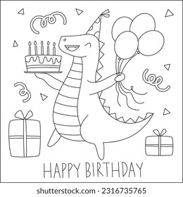 Happy birthday dino coloring page vector stock vector royalty free