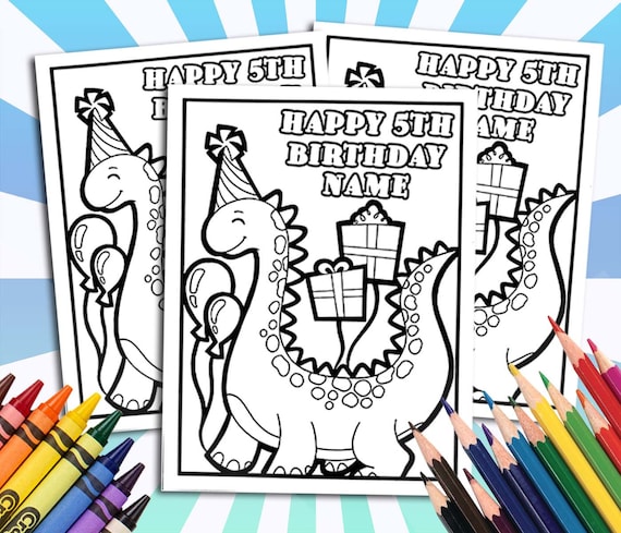 Dinosaur happy birthday coloring pages custom personalized party decor