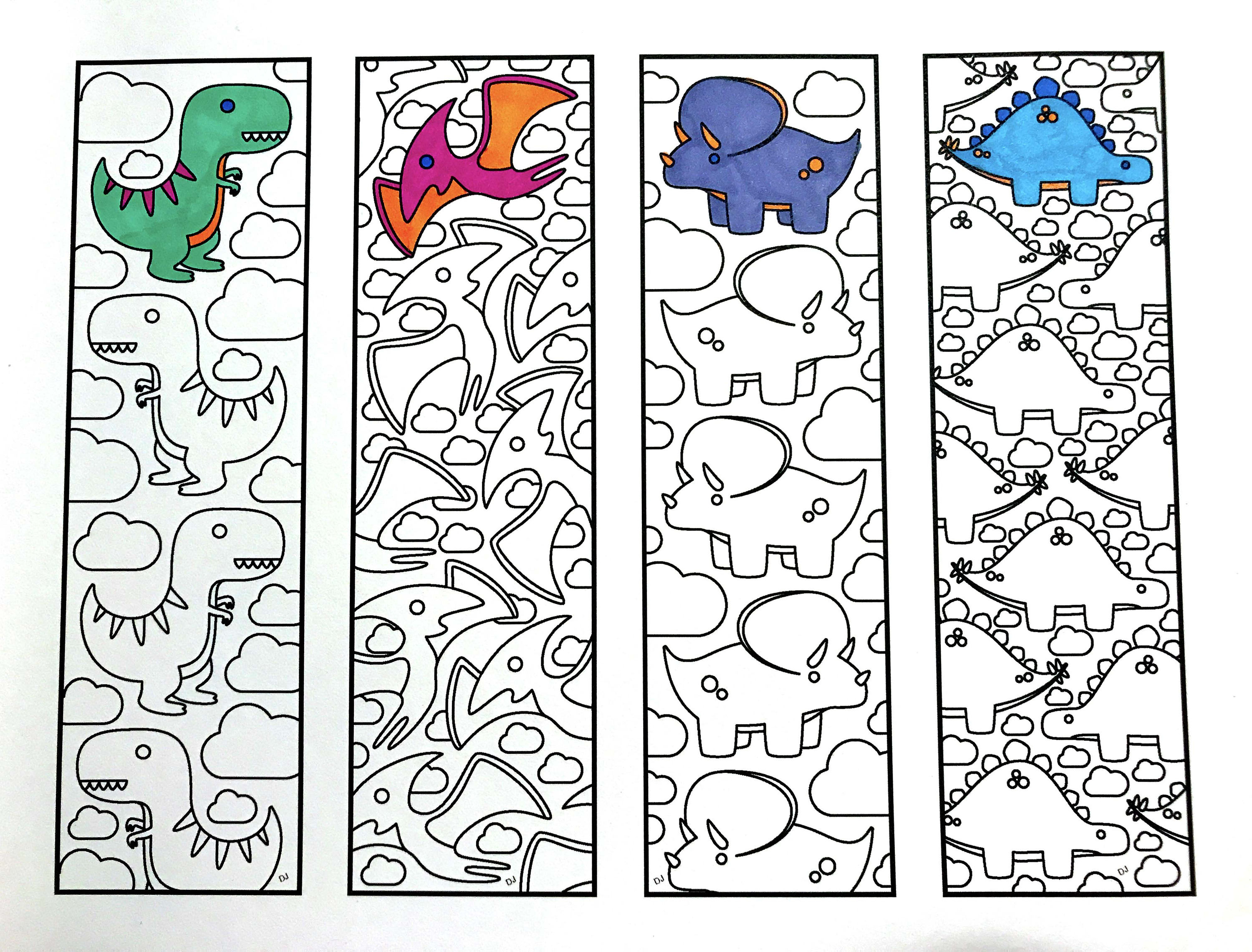 Cute dinosaur bookmarks pdf coloring page download now