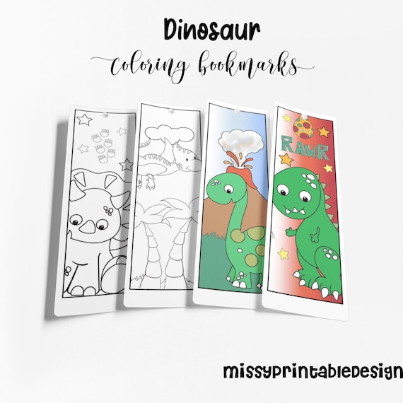 Dinosaur coloring bookmarks set of printable dinosaur coloring page school activity coloring for kids instant download