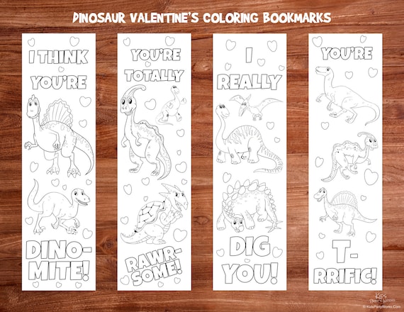 Valentine coloring bookmark dinosaur valentine bookmark bookmark to color valentines tags valentines day valentine printable