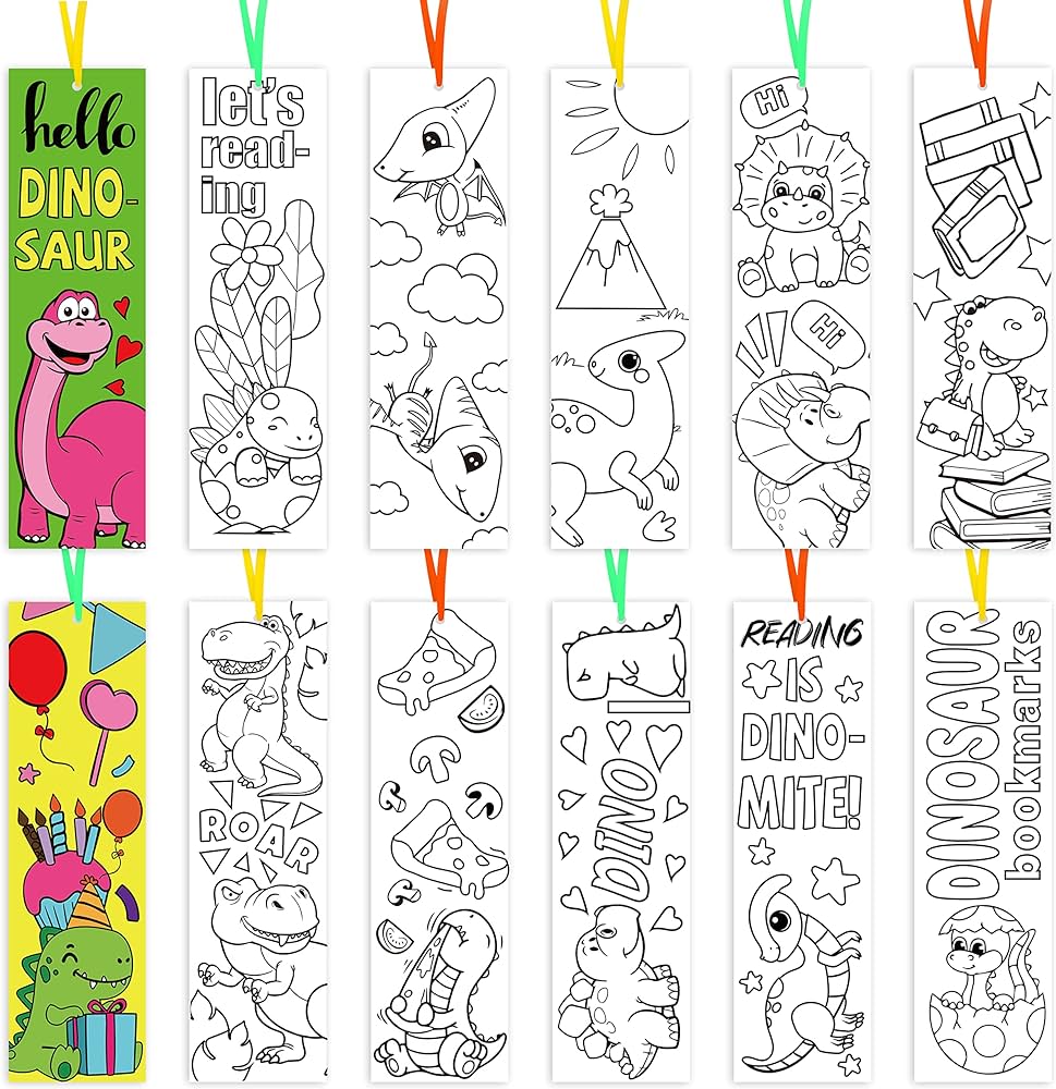 Pcs color your own dinosaur bookmarks for kids diy coloring blank bookmarks dinosaur party game prize art craft supplies bookmarks for teachers students classroom reading club rewards toys