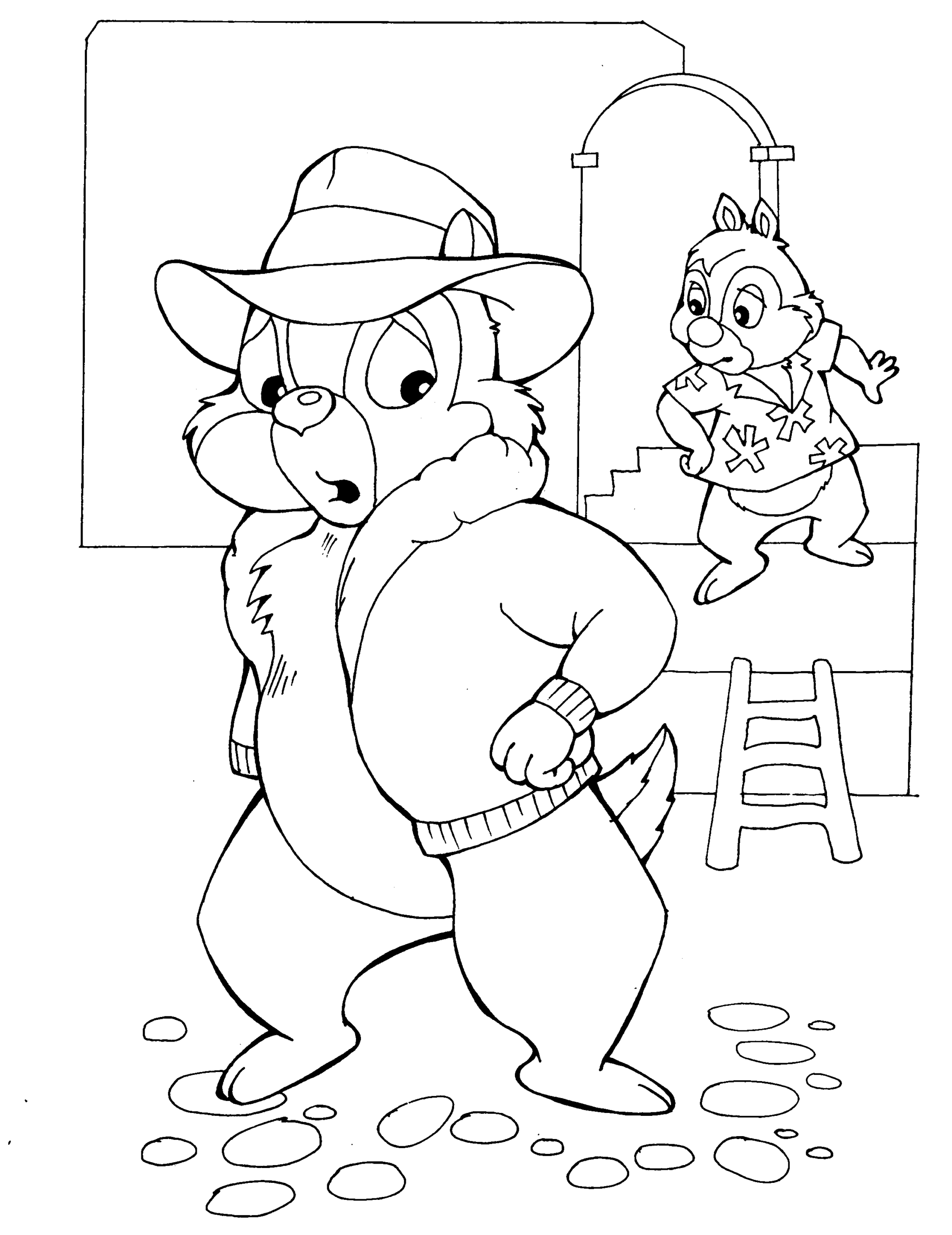 Chip and dale sneaking in the house coloring page