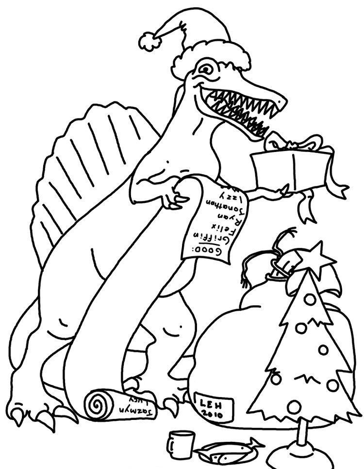 Dinosaur christmas coloring pages