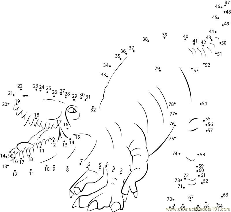 Aggressive dinosaur dot to dot printable worksheet