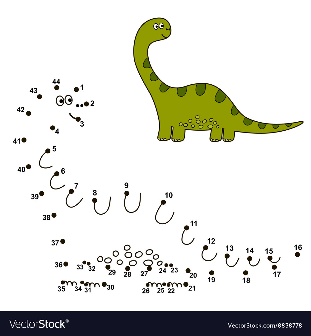 Connect the dots to draw a dinosaur and color vector image