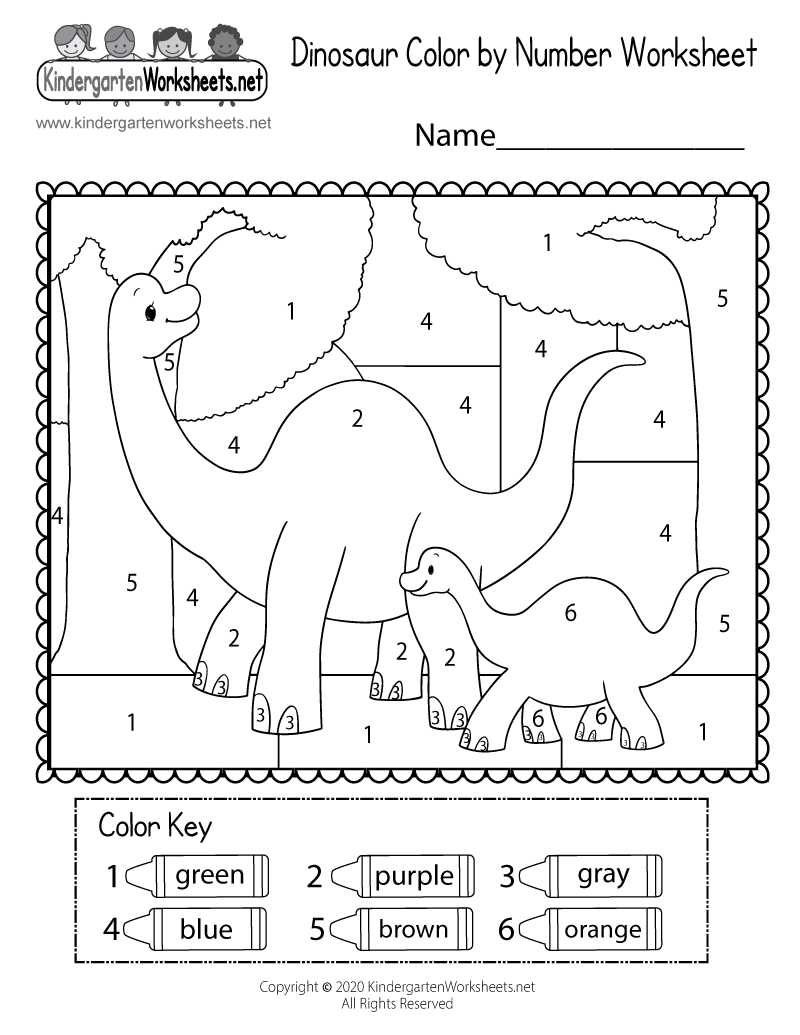 Dinosaur color by number worksheet