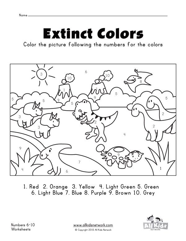 Dinosaurs color by numbers
