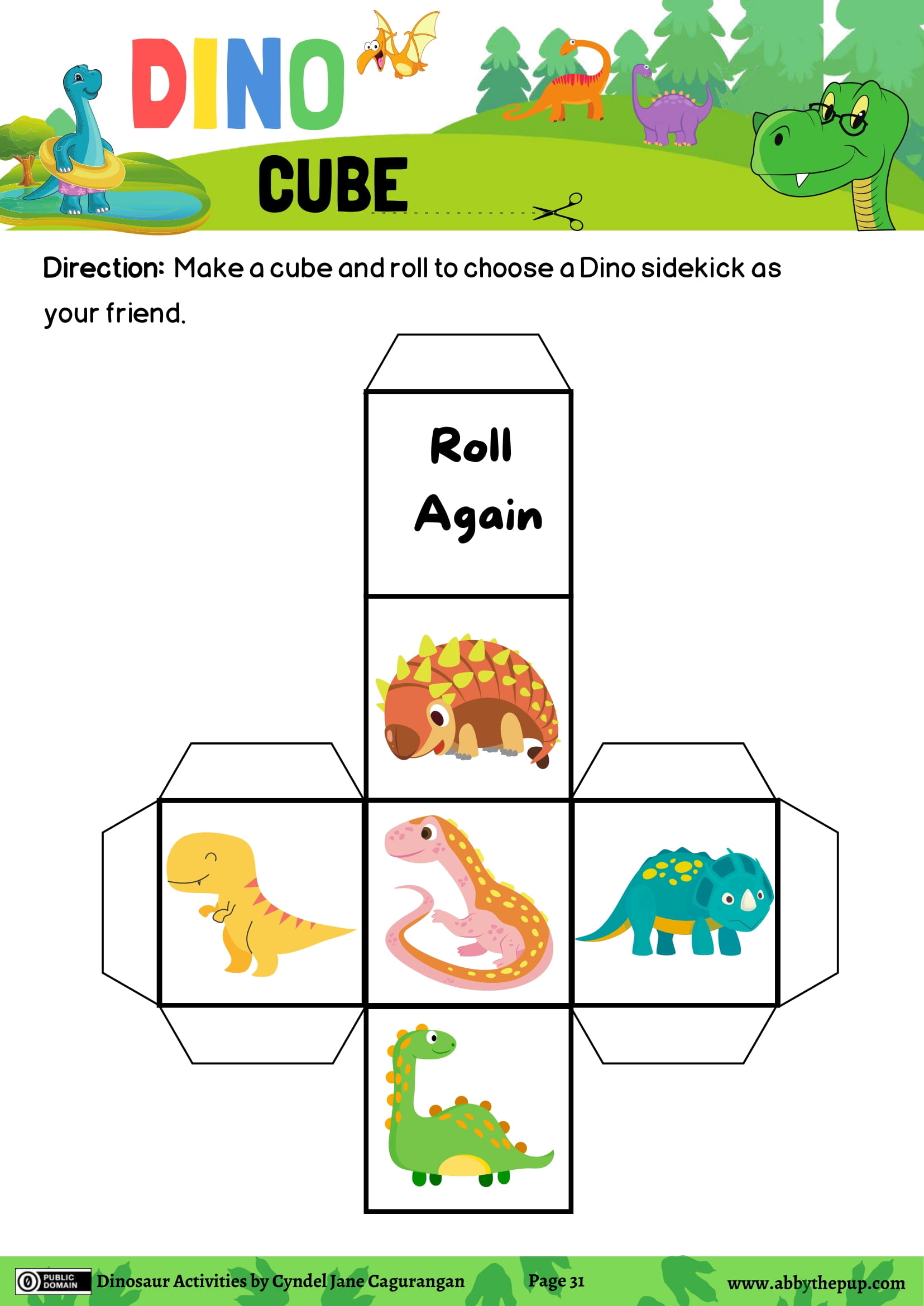 Dinosaur cube game free printable puzzle games